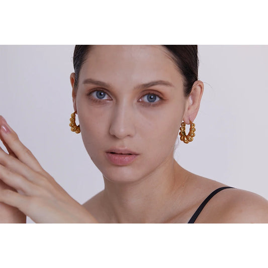 Golden Metal Ripple Hoops