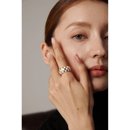 Checkerboard Enamel Band Ring